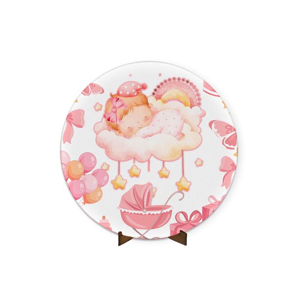 Painel Redondo 50x50 Veste Fácil C/ Elástico Tema Chá de Bebê Menina