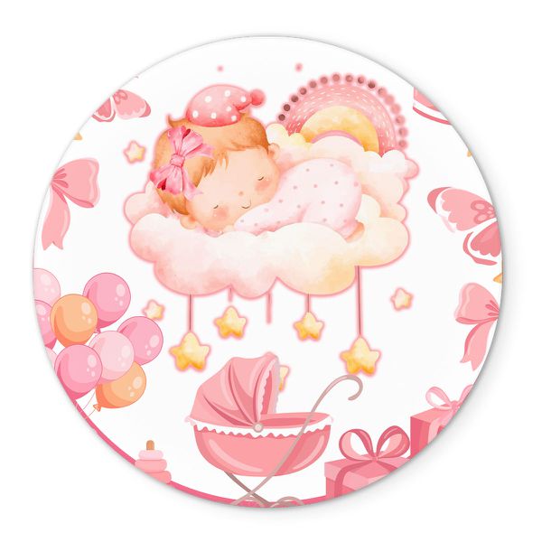 Painel Redondo Veste Fácil C/ Elástico 1,50x1,50 Tema Chá de Bebê Menina