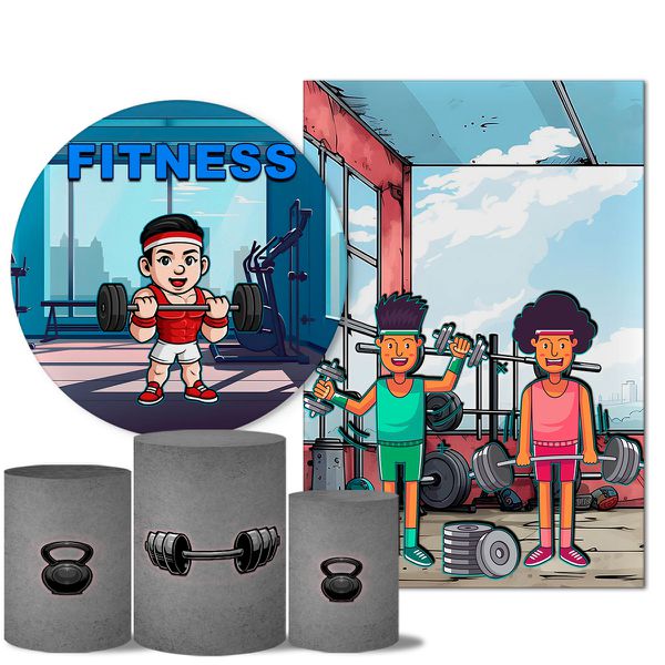 Kit Casado Veste Fácil Trio de Capas Cilindros + Painel Redondo + Painel Retangular Tema Fitness 2