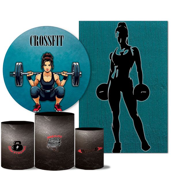 Kit Casado Veste Fácil Trio de Capas Cilindros + Painel Redondo + Painel Retangular Tema Fitness 3