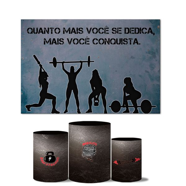 Trio de Capas Cilindros Veste Fácil + Painel Retangular Horizontal Tema Fitness 3
