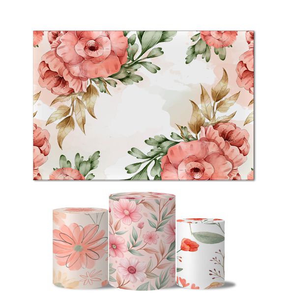 Trio de Capas Cilindros Veste Fácil + Painel Retangular Horizontal Tema Floral 17