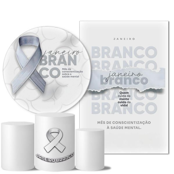 Kit Casado Veste Fácil Trio de Capas Cilindros + Painel Redondo + Painel Retangular Tema Janeiro Branco 2