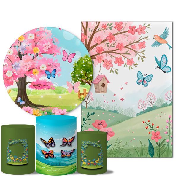 Kit Casado Veste Fácil Trio de Capas Cilindros + Painel Redondo + Painel Retangular Tema Jrdim Encantado 9