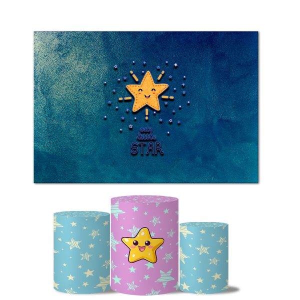 Trio de Capas Cilindros Veste Fácil + Painel Retangular Horizontal Tema Little Star