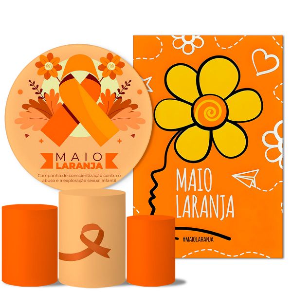 Kit Casado Veste Fácil Trio de Capas Cilindros + Painel Redondo + Painel Retangular Tema Maio Laranja
