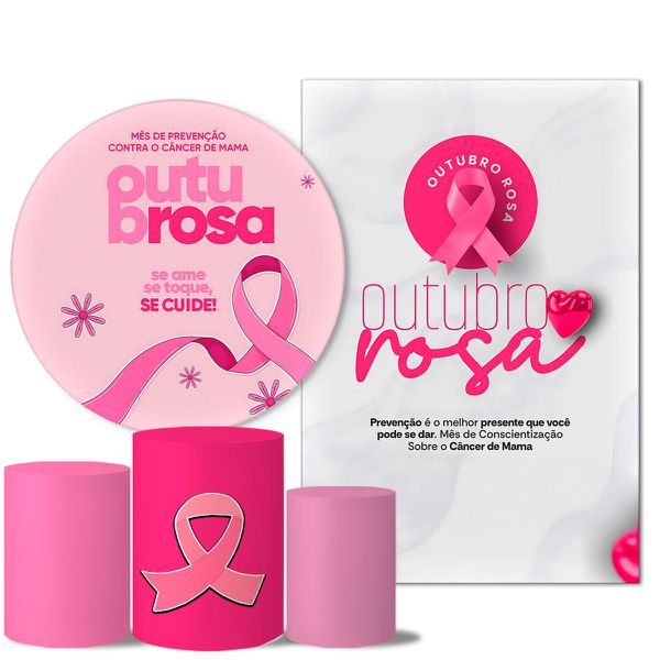 Kit Casado Veste Fácil Trio de Capas Cilindros + Painel Redondo + Painel Retangular Tema Outubro Rosa 3