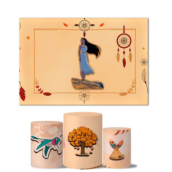 Trio de Capas Cilindros Veste Fácil + Painel Retangular Horizontal Tema Pocahontas