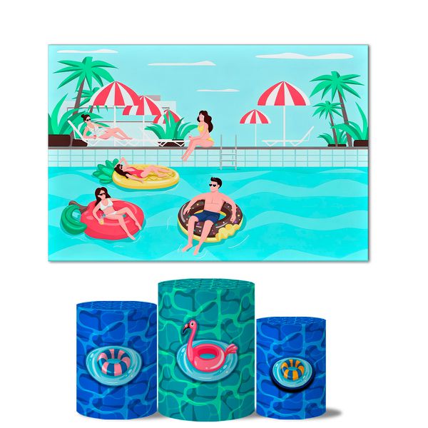 Trio de Capas Cilindros Veste Fácil + Painel Retangular Horizontal Tema Pool Party 7