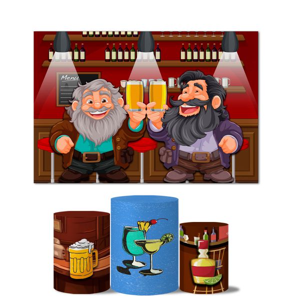 Trio de Capas Cilindros Veste Fácil + Painel Retangular Horizontal Tema Velho do Bar