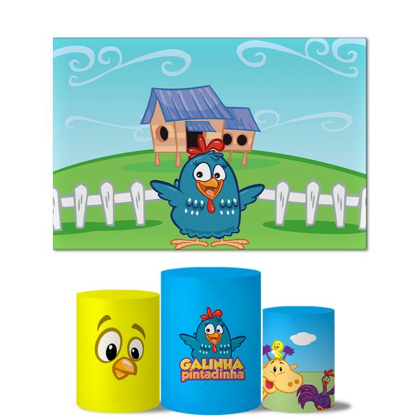 Trio Capas Cilindros + Painel Retangular Horizontal Galinha Pintadinha