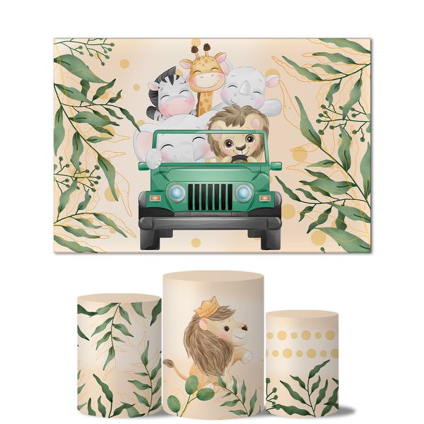 Trio Capas Cilindros + Painel Retangular Horizontal Safari Baby