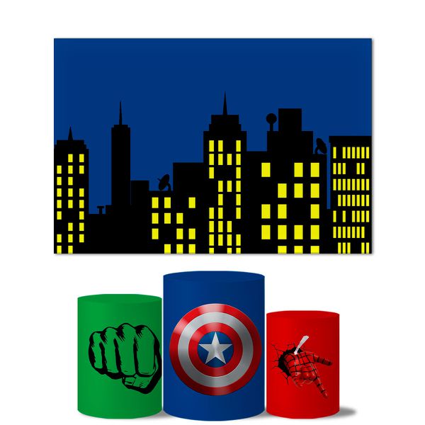 Trio Capas Cilindros + Painel Retangular Horizontal Vingadores