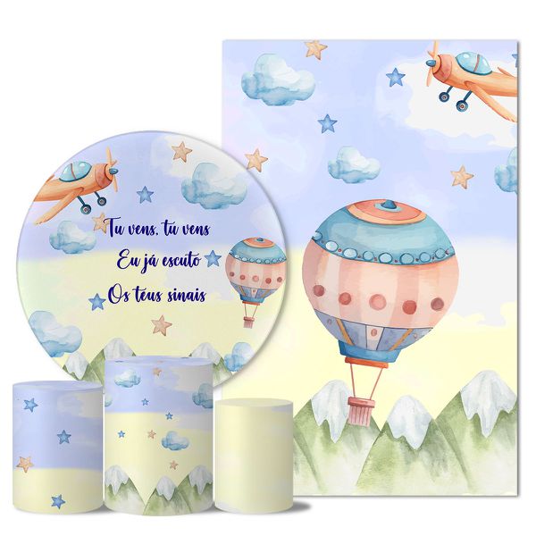 Kit Casado Veste Fácil Trio de Capas Cilindros + Painel Redondo + Painel Retangular Tema Tu Vens Azul