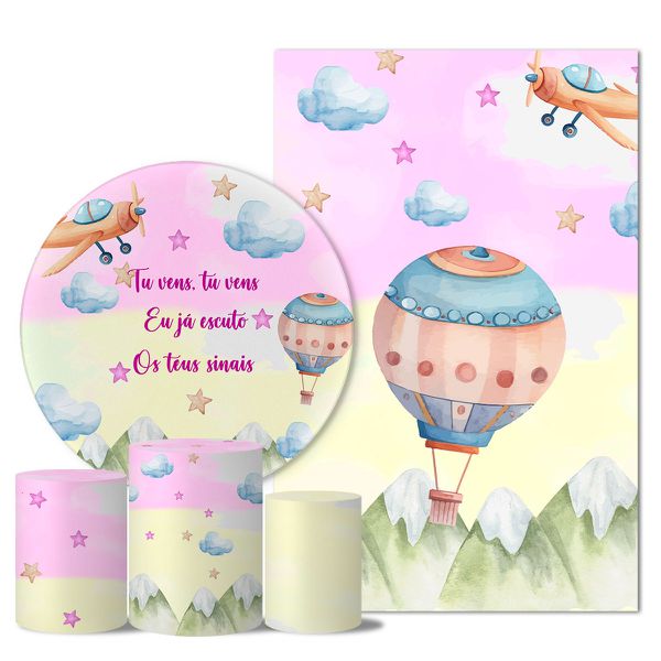 Kit Casado Veste Fácil Trio de Capas Cilindros + Painel Redondo + Painel Retangular Tema Tu Vens Rosa