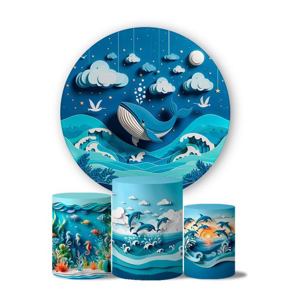 Kit Painel Cilindro Tema Oceano Papercut