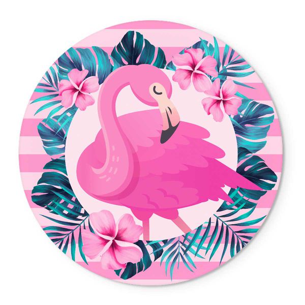 Painel Redondo Abre Fácil Pegue Monte Tema Flamingo Tropical