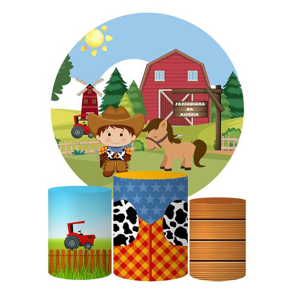 Trio Capas Cilindros + Painel Tema Fazendinha Country Veste Fácil 