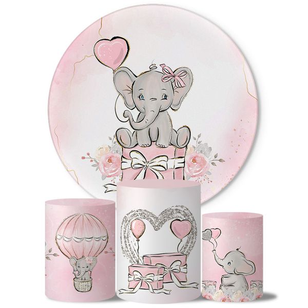 Trio Capas Cilindros + Painel Elefantinho Rosa Veste Fácil 