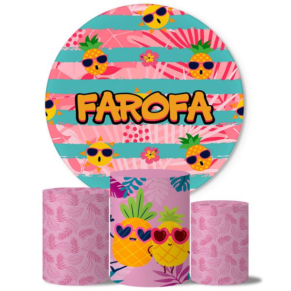 Trio Capas Cilindros + Painel Tema Farofa Rosa Veste Facil
