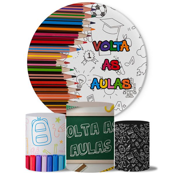 Trio Capas Cilindros + Painel Tema Volta ás Aulas 2 Veste Fácil