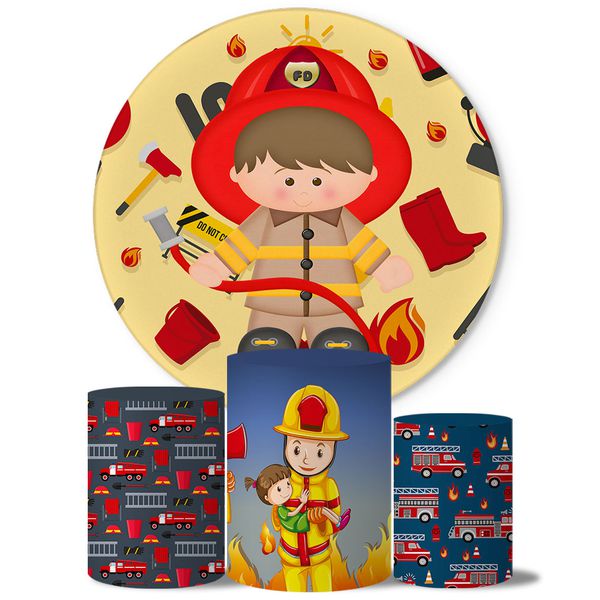 Trio Capas Cilindros + Painel Tema Bombeiro Veste Fácil