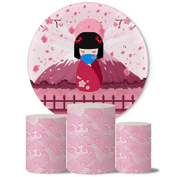 Trio Capas Cilindros + Painel Tema Boneca Kokeshi VesteFácil