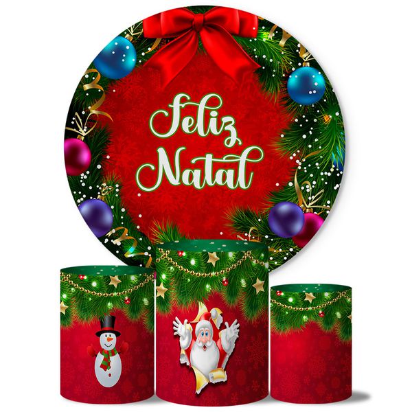 Trio Capas Cilindros + Painel Tema Feliz Natal 8 Veste Fácil