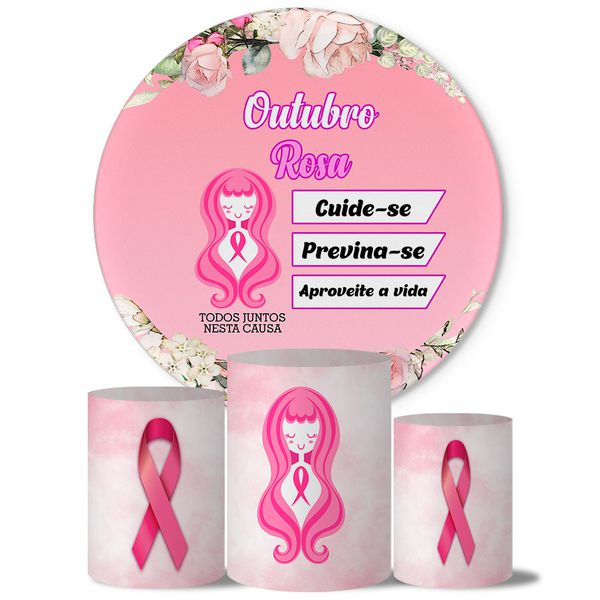 Trio Capas Cilindros + Painel Tema Outubro Rosa 2 Veste Fácil