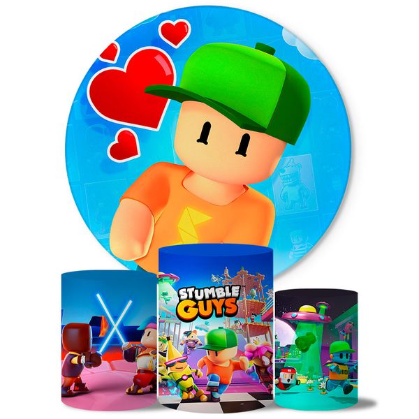 Trio Capas Cilindros + Painel Tema Stumble Guys Veste Fácil