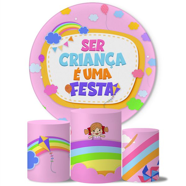 Trio Capas Cilindros + Painel Tema Dia das Crianças 5 Veste Fácil