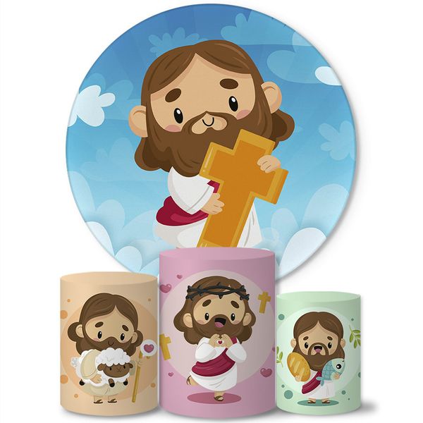 Trio Capas Cilindros + Painel Tema Jesus Cute Veste Fácil