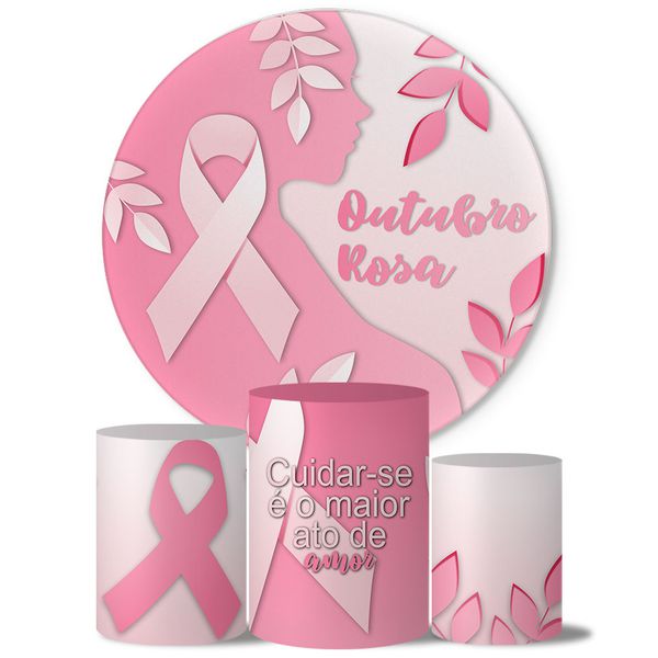 Trio Capas Cilindros + Painel Tema Outubro Rosa Veste Fácil