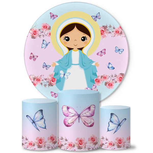 Trio Capas Cilindros + Painel Tema Virgem Maria Cute Veste Fácil