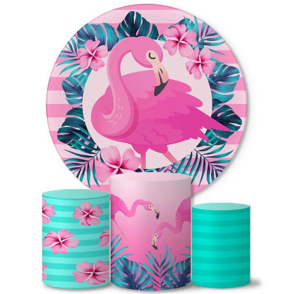 Trio Capas Cilindros + Painel Tema Flamingo Tropical Veste Fácil