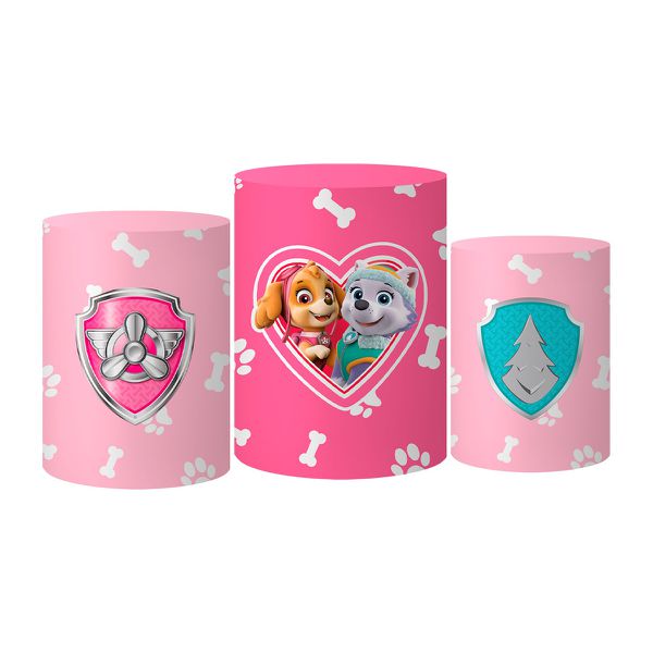 Trio Capas Cilindro Tema Patrulha Rosa Veste Fácil C/ Elástico