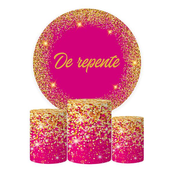 Trio Capas Cilindros + Painel Tema De Repente Rosa Veste Fácil