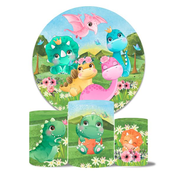 Trio Capas Cilindros + Painel Tema Dino Baby Rosa Veste Fácil