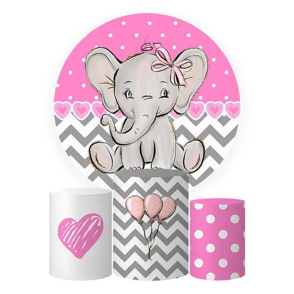 Trio Capas Cilindros + Painel Tema Elefante Rosa Veste Fácil