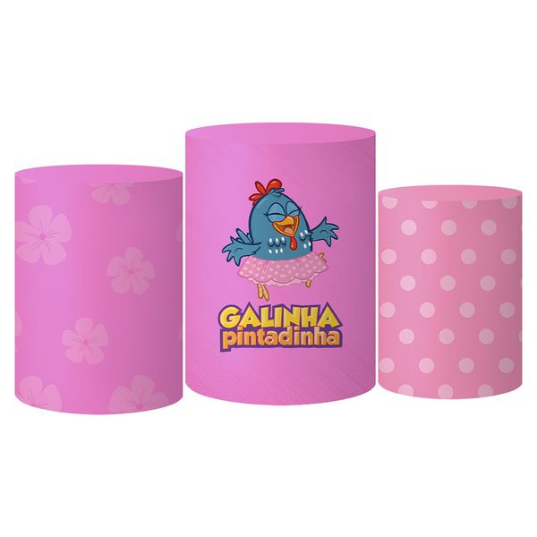 Trio Capas Cilindros Tema Galinha Pintadinha Rosa Veste Fácil C/ Elástico