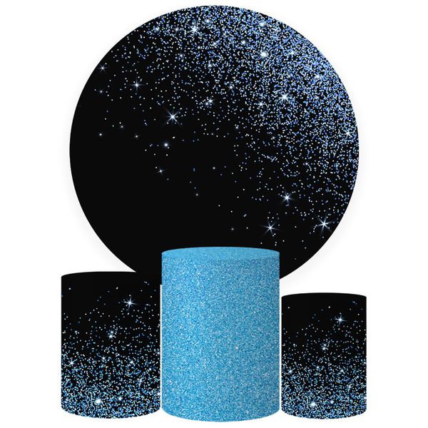 Trio Capas Cilindros + Painel Tema Glitter Azul e Preto Veste Fácil