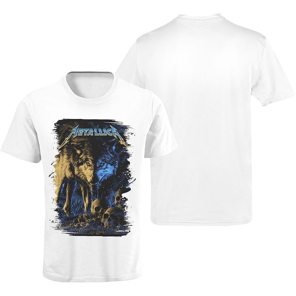 Camiseta Premium Metálica Lobo Branca
