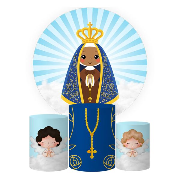 Trio Capas Cilindros + Painel Tema Nossa Senhora Cute Veste Fácil