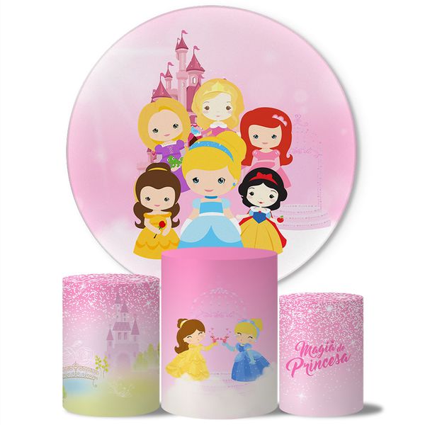 Trio Capas Cilindros + Painel Tema Princesas Cute Veste Fácil