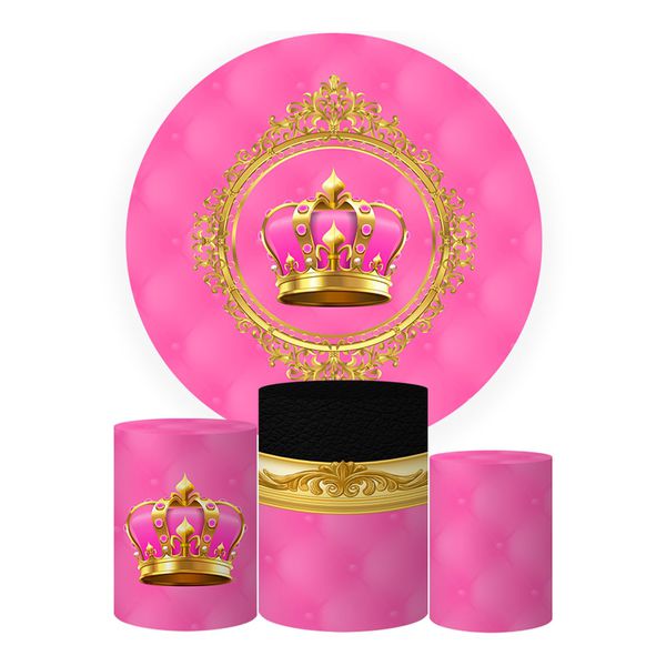 Trio Capas Cilindros + Painel Tema Realeza Rosa Veste Fácil