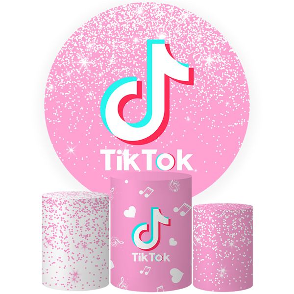 Trio Capas Cilindros + Painel Tema Tik Tok Rosa Veste Fácil