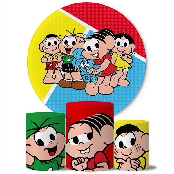 Trio Capas Cilindros + Painel Tema Turminha da Monica Veste Fácil