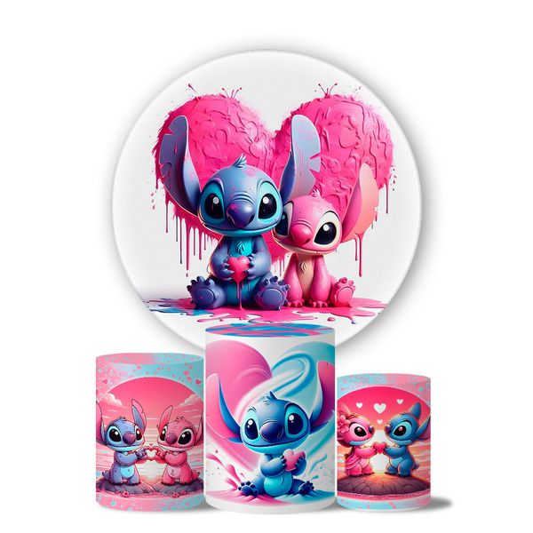 Kit Painel Cilindro Tema Stitch Love Splash