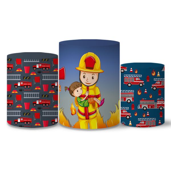 Trio Capas Cilindros Tema Bombeiro Veste Fácil C/ Elástico
