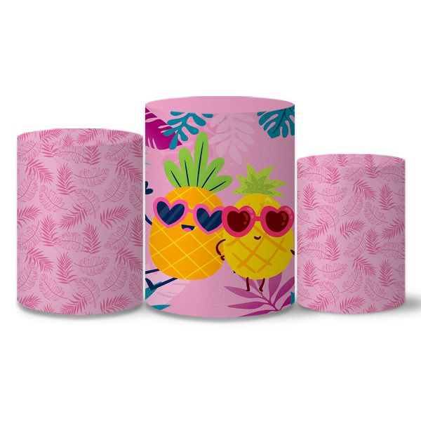 Trio Capas Cilindros Tema Farofa Rosa Veste Fácil C/ Elastico